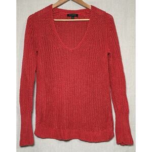 Banana Republic 100% Linen Chunky Knit V-Neck Sweater Red Kiss‎ Sz M Cottage